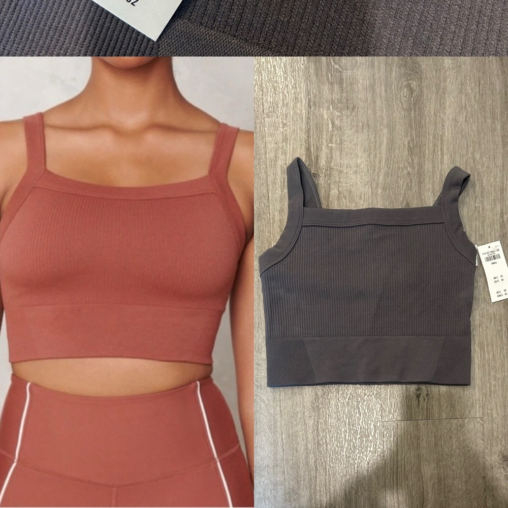 NWT (S) Abercrombie YPB seamlessCORE Ribbed Squareneck Tank Graphite Grey